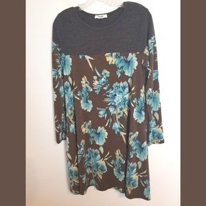 Elonges Brown Floral Boho Dress Sz Small